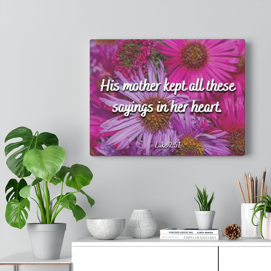 Scripture Walls Sayings In Her Heart Luke 2:51 Bible Verse Canvas Christian Wall Art Ready to Hang Unframed-Express Your Love Gifts