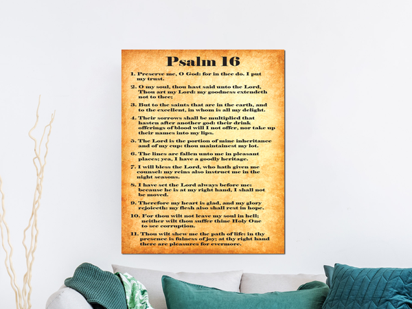 Scripture Walls Security in His Presence Psalm 16 Bible Verse Canvas Christian Wall Art Ready to Hang Unframed-Express Your Love Gifts