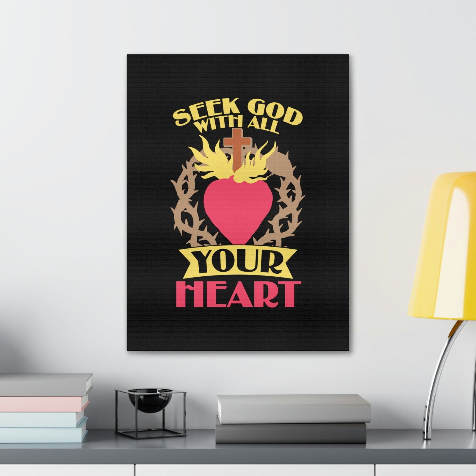 Scripture Walls Seek God Matthew 6:33 Flaming Heart Christian Wall Art Bible Verse Print Ready to Hang Unframed-Express Your Love Gifts