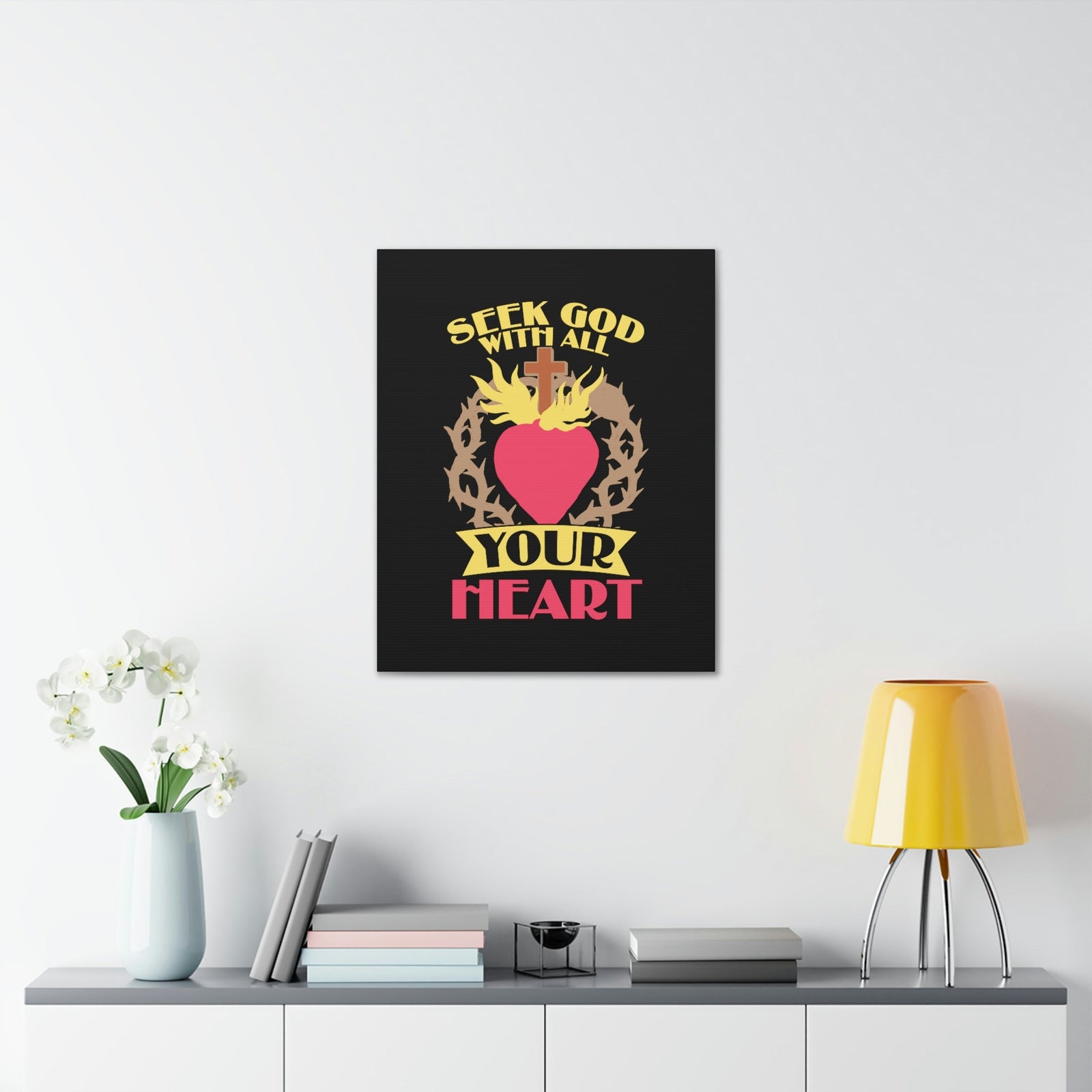 Scripture Walls Seek God Matthew 6:33 Flaming Heart Christian Wall Art Bible Verse Print Ready to Hang Unframed-Express Your Love Gifts