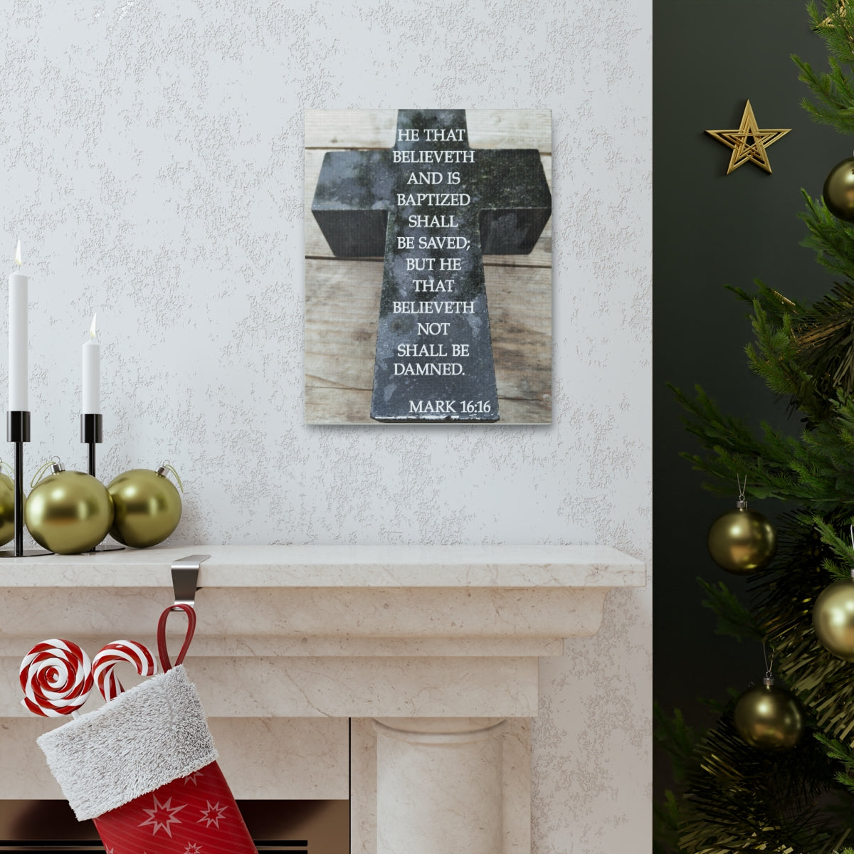 Scripture Walls Shall Be Saved Mark 16:16 Bible Verse Canvas Christian Wall Art Bible Verse Print Ready To Hang Unframed-Express Your Love Gifts