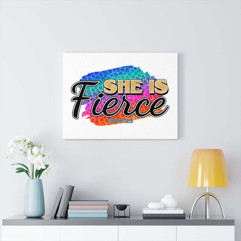 Scripture Walls She Is Fierce Proverbs 31:25 Bible Verse Canvas Christian Wall Art Ready to Hang Unframed-Express Your Love Gifts