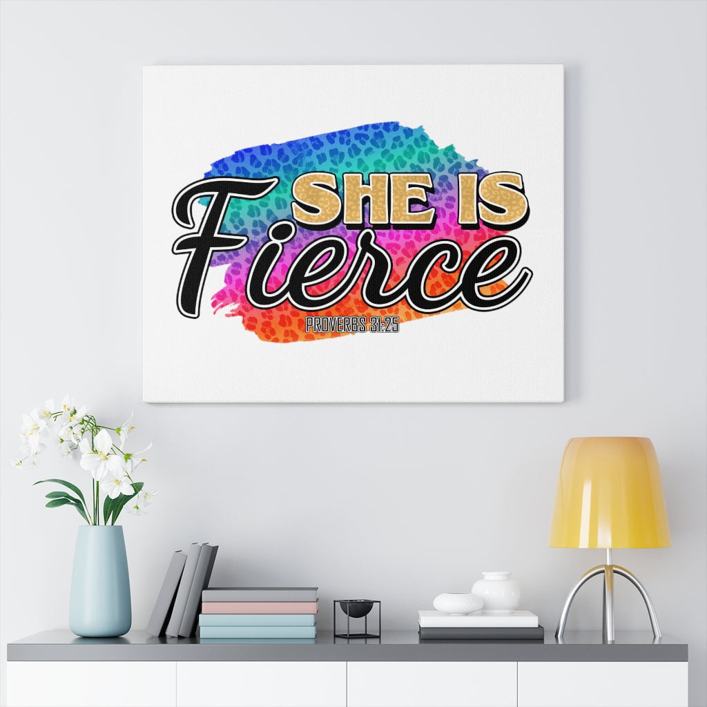 Scripture Walls She Is Fierce Proverbs 31:25 Bible Verse Canvas Christian Wall Art Ready to Hang Unframed-Express Your Love Gifts