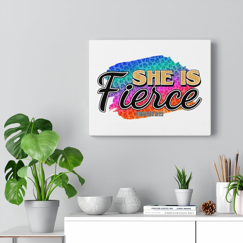 Scripture Walls She Is Fierce Proverbs 31:25 Bible Verse Canvas Christian Wall Art Ready to Hang Unframed-Express Your Love Gifts