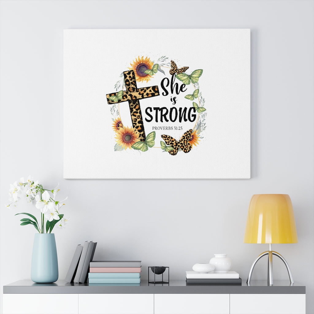 Scripture Walls She Is Strong Animal Print Proverbs 31:25 Bible Verse Canvas Christian Wall Art Ready to Hang Unframed-Express Your Love Gifts