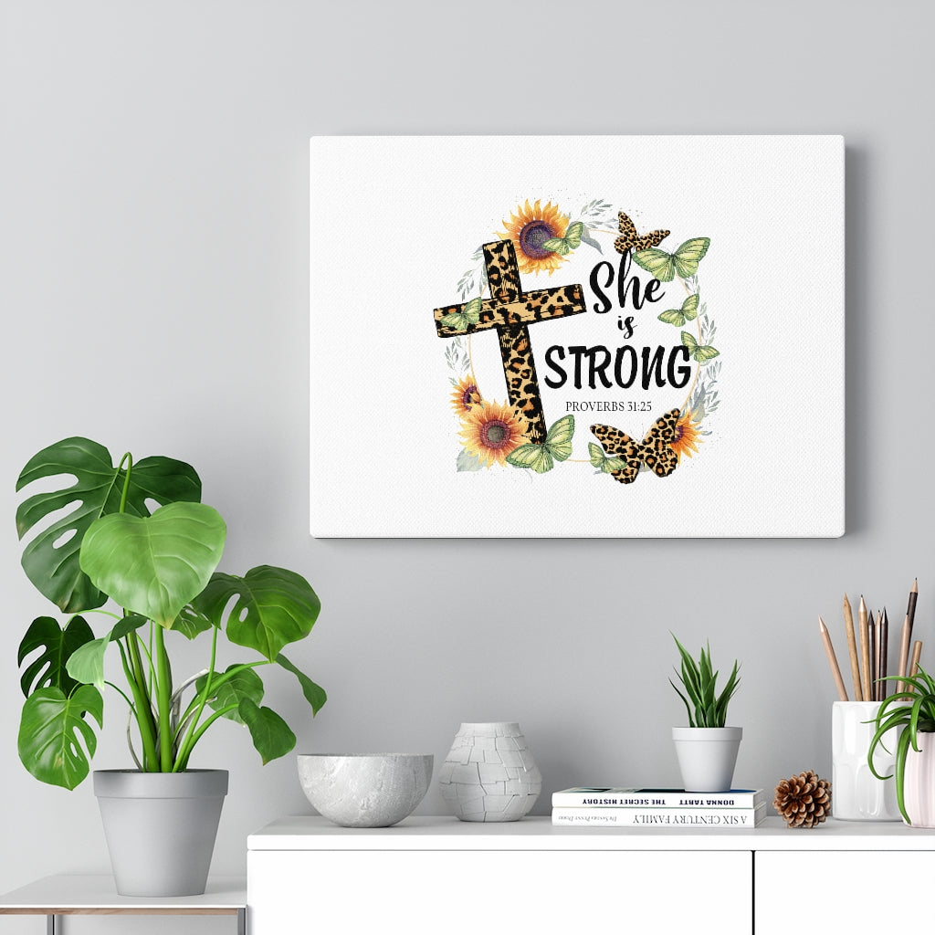 Scripture Walls She Is Strong Animal Print Proverbs 31:25 Bible Verse Canvas Christian Wall Art Ready to Hang Unframed-Express Your Love Gifts