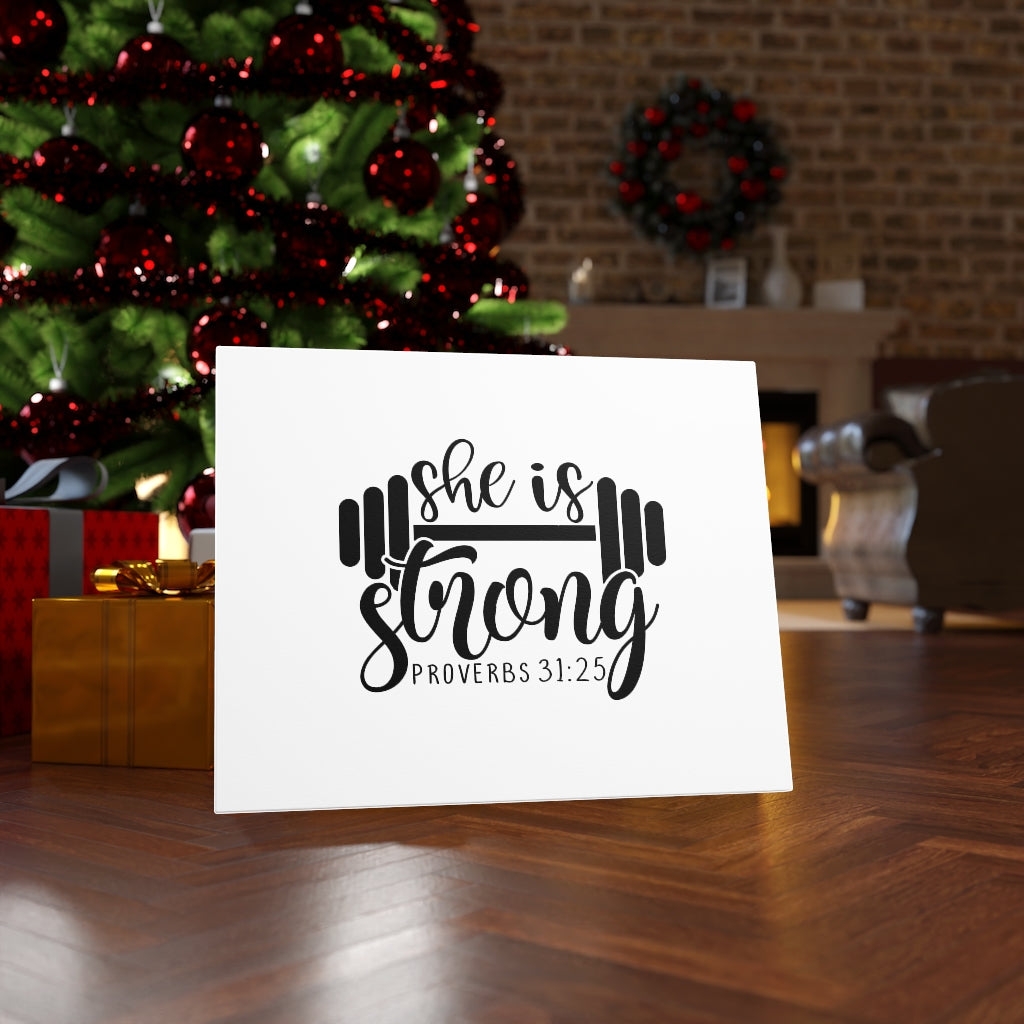 Scripture Walls She Is Strong Barbell Proverbs 31:25 Bible Verse Canvas Christian Wall Art Ready to Hang Unframed-Express Your Love Gifts