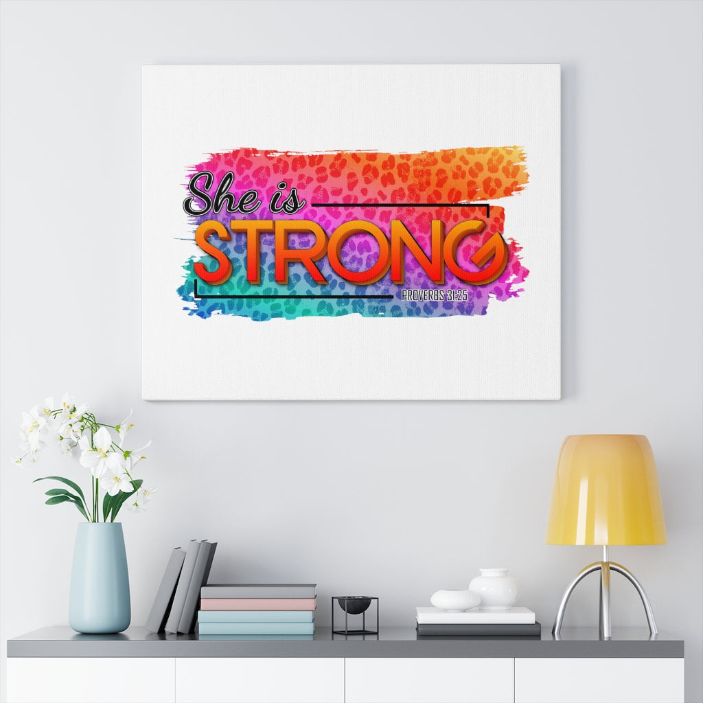 Scripture Walls She Is Strong Colorful Proverbs 31:25 Bible Verse Canvas Christian Wall Art Ready to Hang Unframed-Express Your Love Gifts