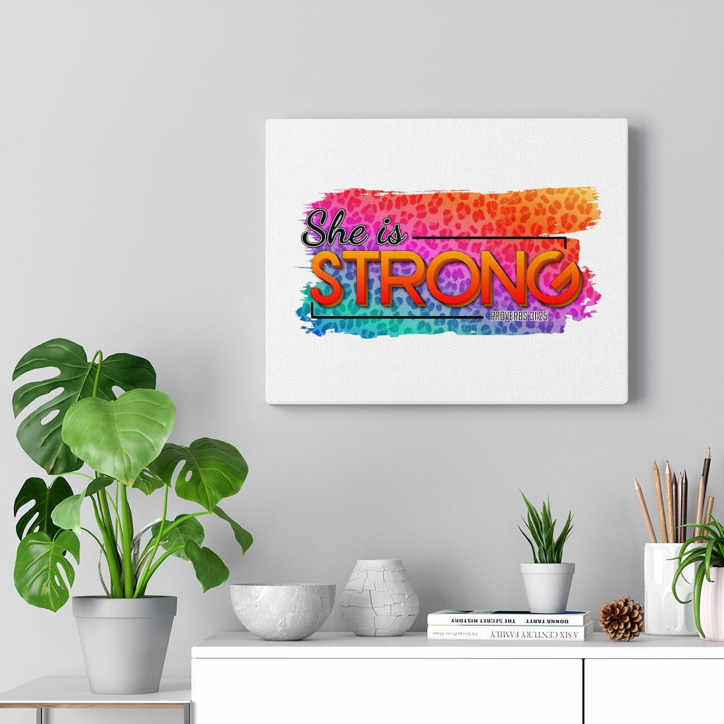 Scripture Walls She Is Strong Colorful Proverbs 31:25 Bible Verse Canvas Christian Wall Art Ready to Hang Unframed-Express Your Love Gifts