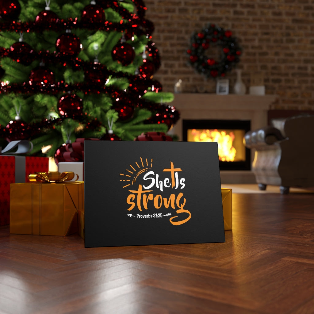 Scripture Walls She Is Strong Orange Cross Proverbs 31:25 Bible Verse Canvas Christian Wall Art Ready to Hang Unframed-Express Your Love Gifts