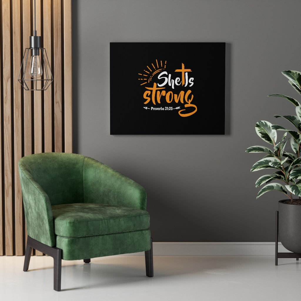 Scripture Walls She Is Strong Orange Cross Proverbs 31:25 Bible Verse Canvas Christian Wall Art Ready to Hang Unframed-Express Your Love Gifts