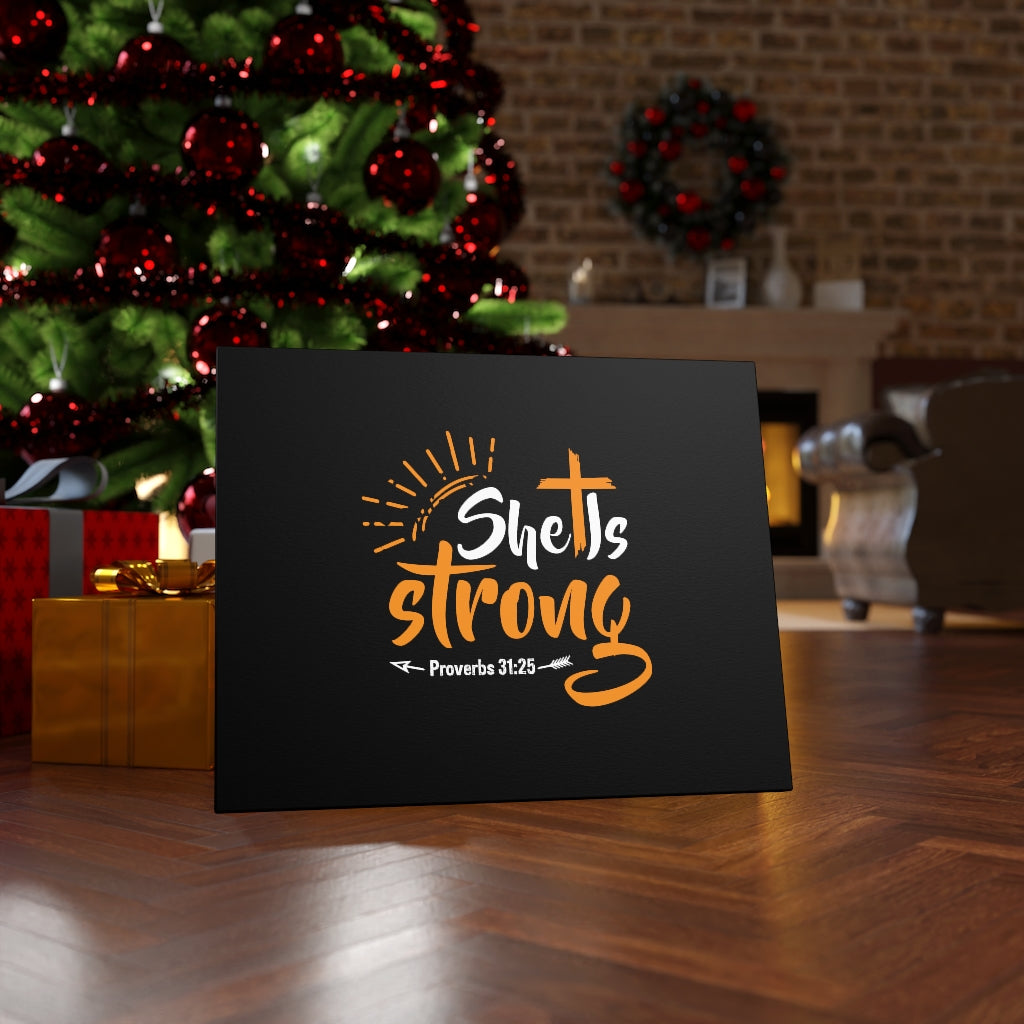 Scripture Walls She Is Strong Orange Cross Proverbs 31:25 Bible Verse Canvas Christian Wall Art Ready to Hang Unframed-Express Your Love Gifts
