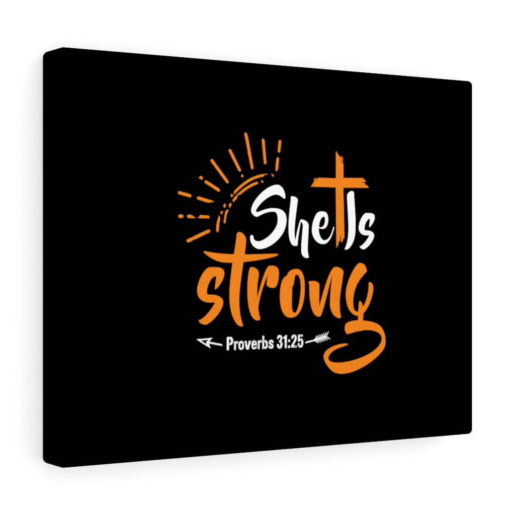 Scripture Walls She Is Strong Orange Cross Proverbs 31:25 Bible Verse Canvas Christian Wall Art Ready to Hang Unframed-Express Your Love Gifts