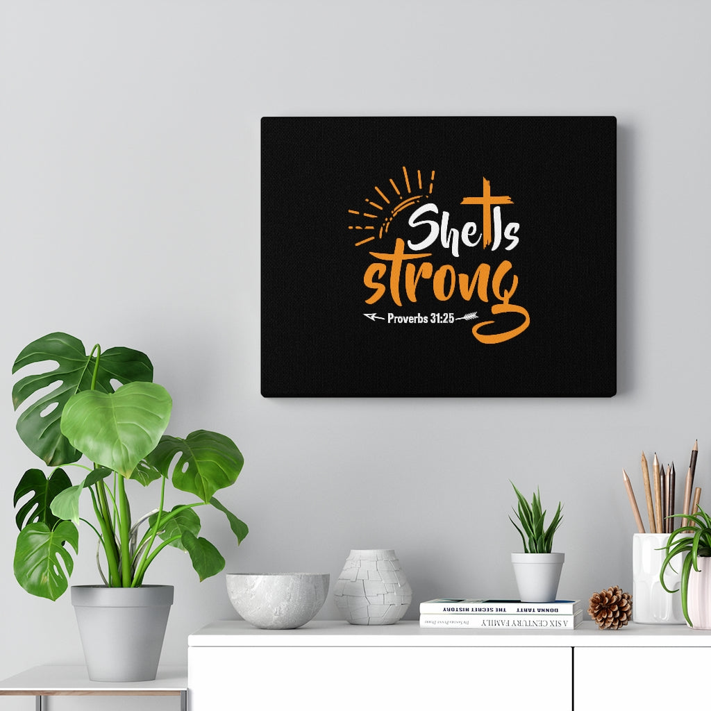 Scripture Walls She Is Strong Orange Cross Proverbs 31:25 Bible Verse Canvas Christian Wall Art Ready to Hang Unframed-Express Your Love Gifts