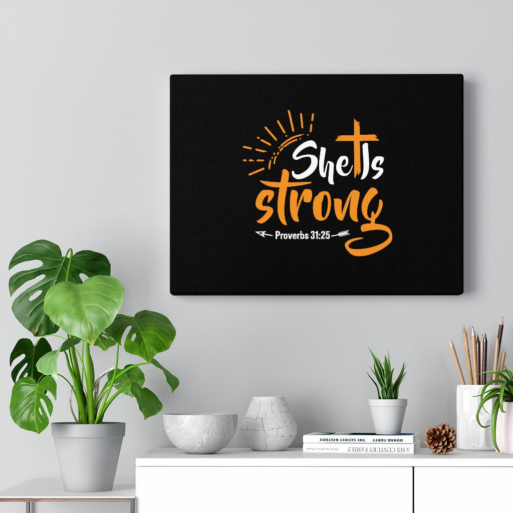 Scripture Walls She Is Strong Orange Cross Proverbs 31:25 Bible Verse Canvas Christian Wall Art Ready to Hang Unframed-Express Your Love Gifts