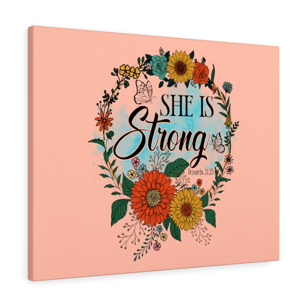 Scripture Walls She Is Strong Peach Proverbs 31:25 Bible Verse Canvas Christian Wall Art Ready to Hang Unframed-Express Your Love Gifts