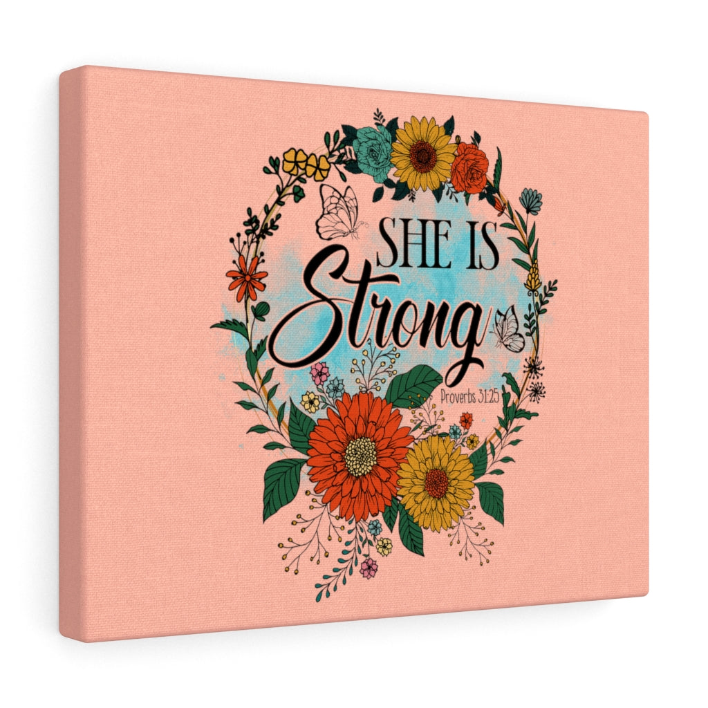 Scripture Walls She Is Strong Peach Proverbs 31:25 Bible Verse Canvas Christian Wall Art Ready to Hang Unframed-Express Your Love Gifts
