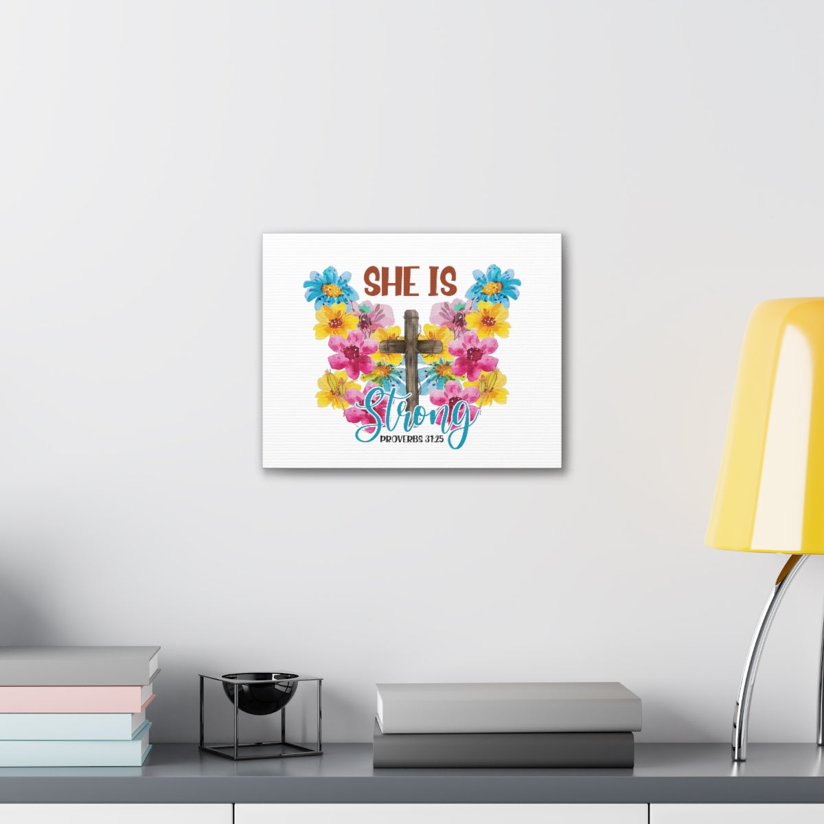 Scripture Walls She Is Strong Proverbs 31:25 Flowers Christian Wall Art Bible Verse Print Ready to Hang Unframed-Express Your Love Gifts