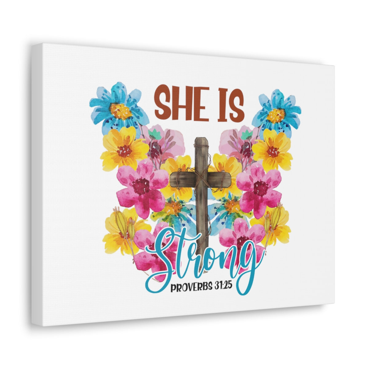 Scripture Walls She Is Strong Proverbs 31:25 Flowers Christian Wall Art Bible Verse Print Ready to Hang Unframed-Express Your Love Gifts