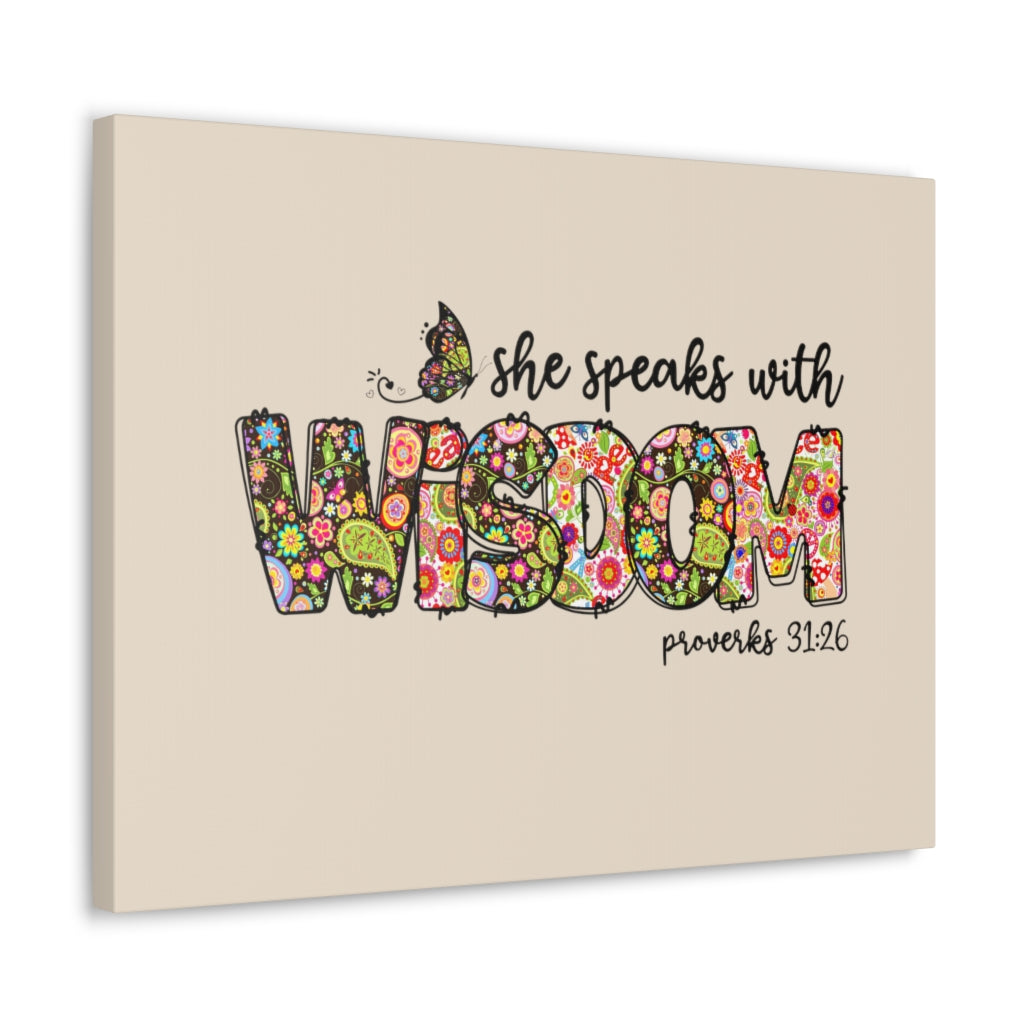 Scripture Walls She Speaks With Wisdom Proverbs 31:26 Bible Verse Canvas Christian Wall Art Ready to Hang Unframed-Express Your Love Gifts