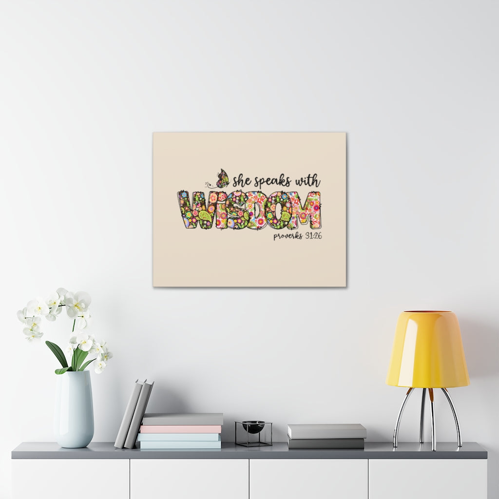 Scripture Walls She Speaks With Wisdom Proverbs 31:26 Bible Verse Canvas Christian Wall Art Ready to Hang Unframed-Express Your Love Gifts