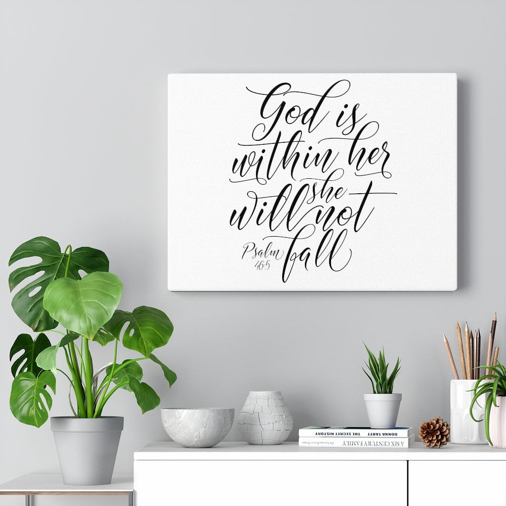 Scripture Walls She Will Not Fall Psalm 46:5 White Bible Verse Canvas Christian Wall Art Ready to Hang Unframed-Express Your Love Gifts
