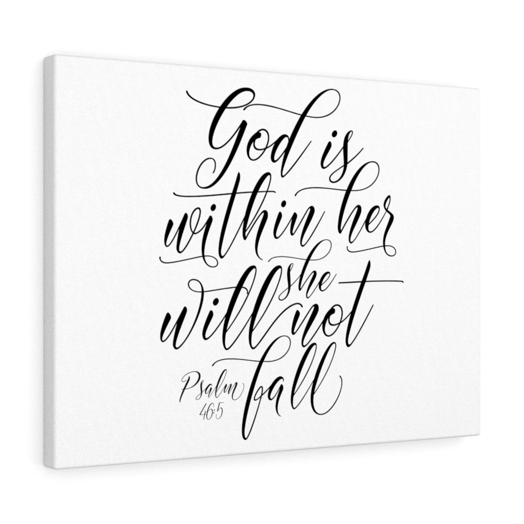 Scripture Walls She Will Not Fall Psalm 46:5 White Bible Verse Canvas Christian Wall Art Ready to Hang Unframed-Express Your Love Gifts