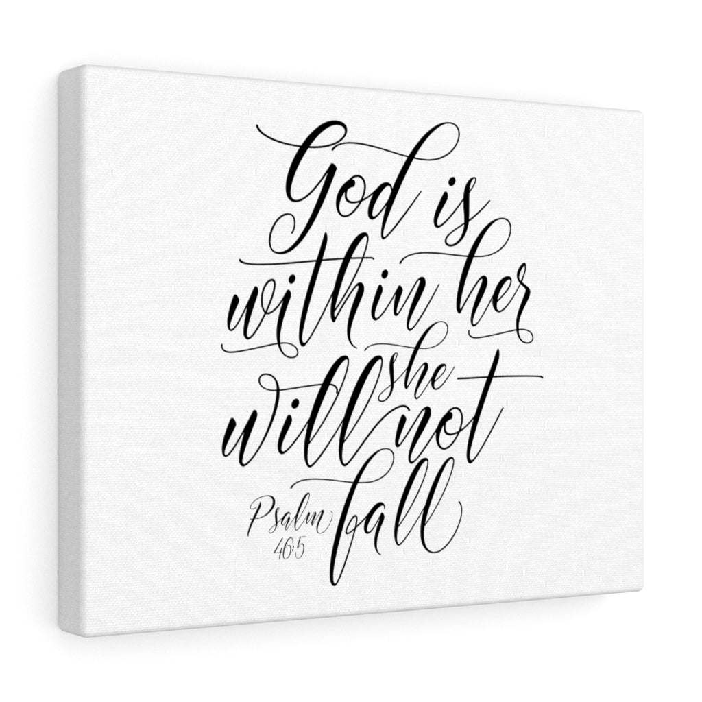 Scripture Walls She Will Not Fall Psalm 46:5 White Bible Verse Canvas Christian Wall Art Ready to Hang Unframed-Express Your Love Gifts
