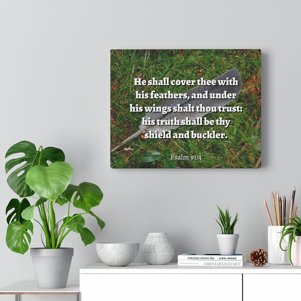 Scripture Walls Shield And Buckler Psalms 91:4 Bible Verse Canvas Christian Wall Art Ready to Hang Unframed-Express Your Love Gifts