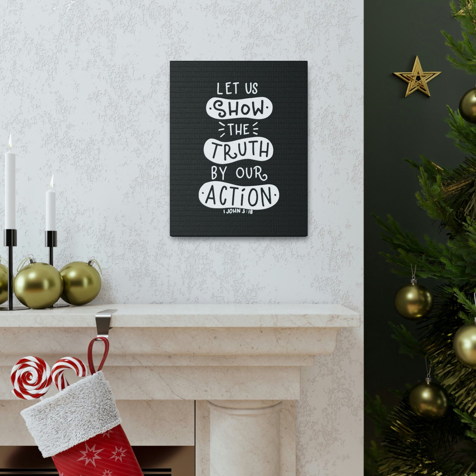 Scripture Walls Show The Truth 1 John 3:18 Black Bible Verse Canvas Christian Wall Art Ready to Hang Unframed-Express Your Love Gifts