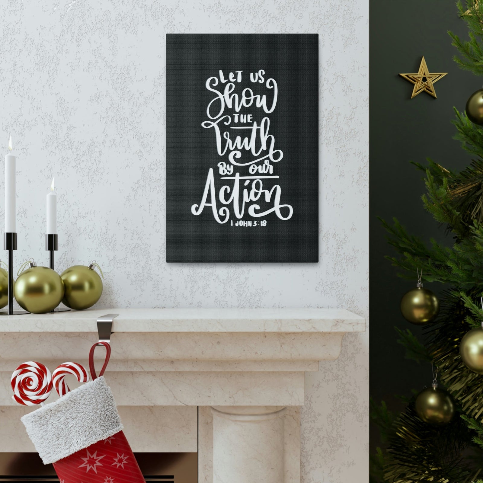 Scripture Walls Show The Truth By Our Action 1 John 3:18 Bible Verse Canvas Christian Wall Art Ready to Hang Unframed-Express Your Love Gifts