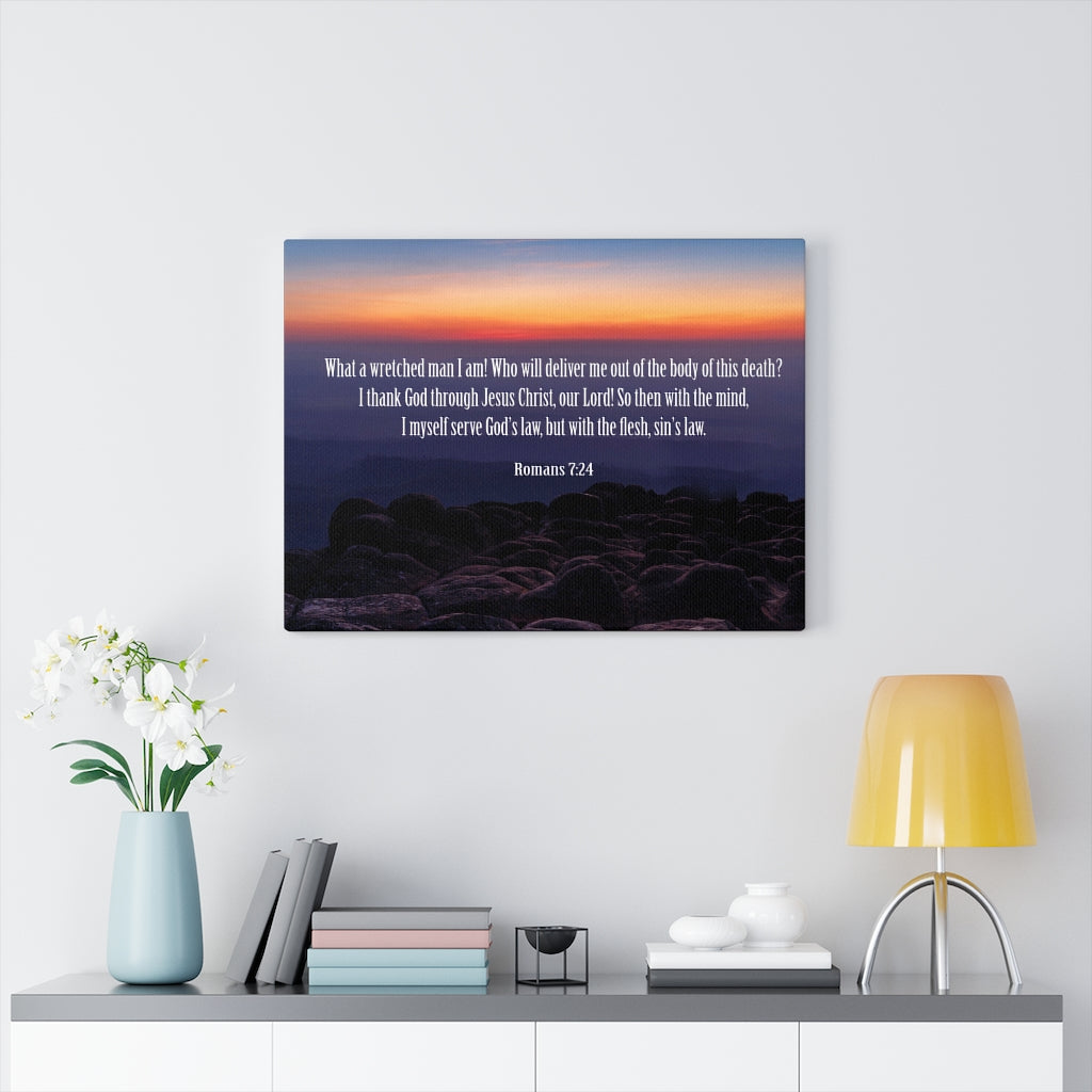 Scripture Walls Sin's Law Romans 7:24-25 Bible Verse Canvas Christian Wall Art Ready to Hang Unframed-Express Your Love Gifts