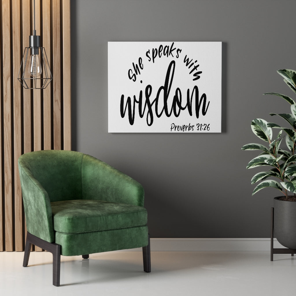 Scripture Walls Speaks With Wisdom Proverbs 31:26 Bible Verse Canvas Christian Wall Art Ready to Hang Unframed-Express Your Love Gifts
