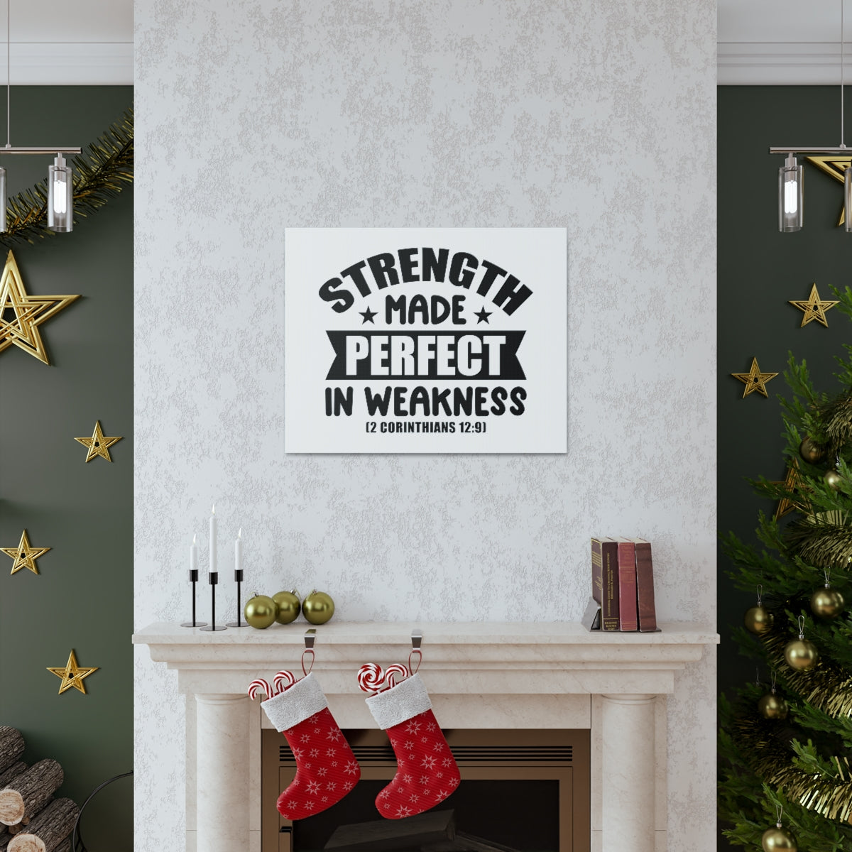 Scripture Walls Strength Made 2 Corinthians 12:9 Stars Bible Verse Canvas Christian Wall Art Ready to Hang Unframed-Express Your Love Gifts