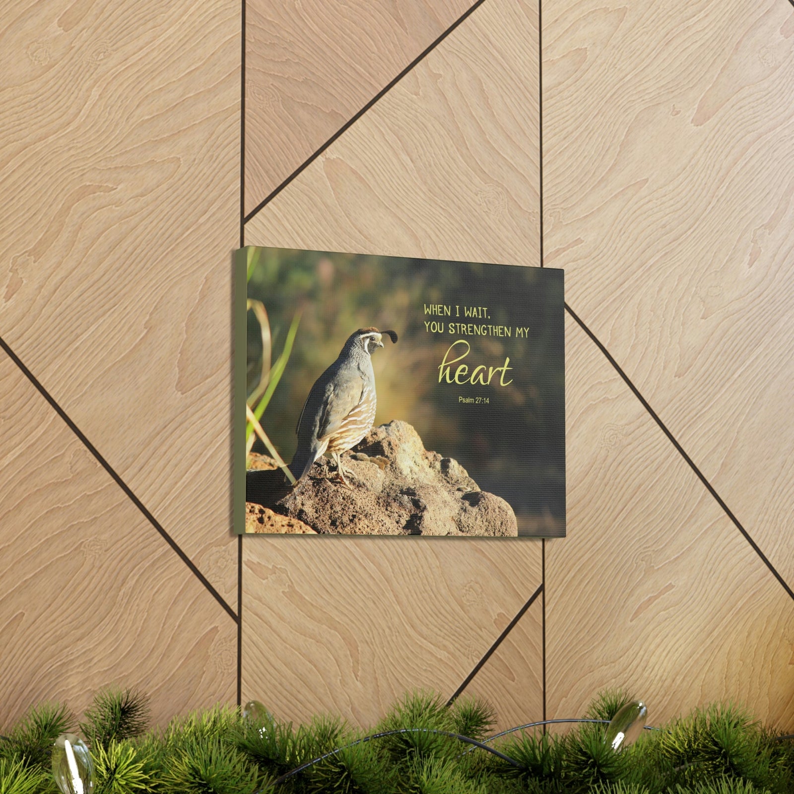 Scripture Walls Strengthen My Heart Psalm 27:14 Bird Bible Verse Canvas Christian Wall Art Ready to Hang Unframed-Express Your Love Gifts