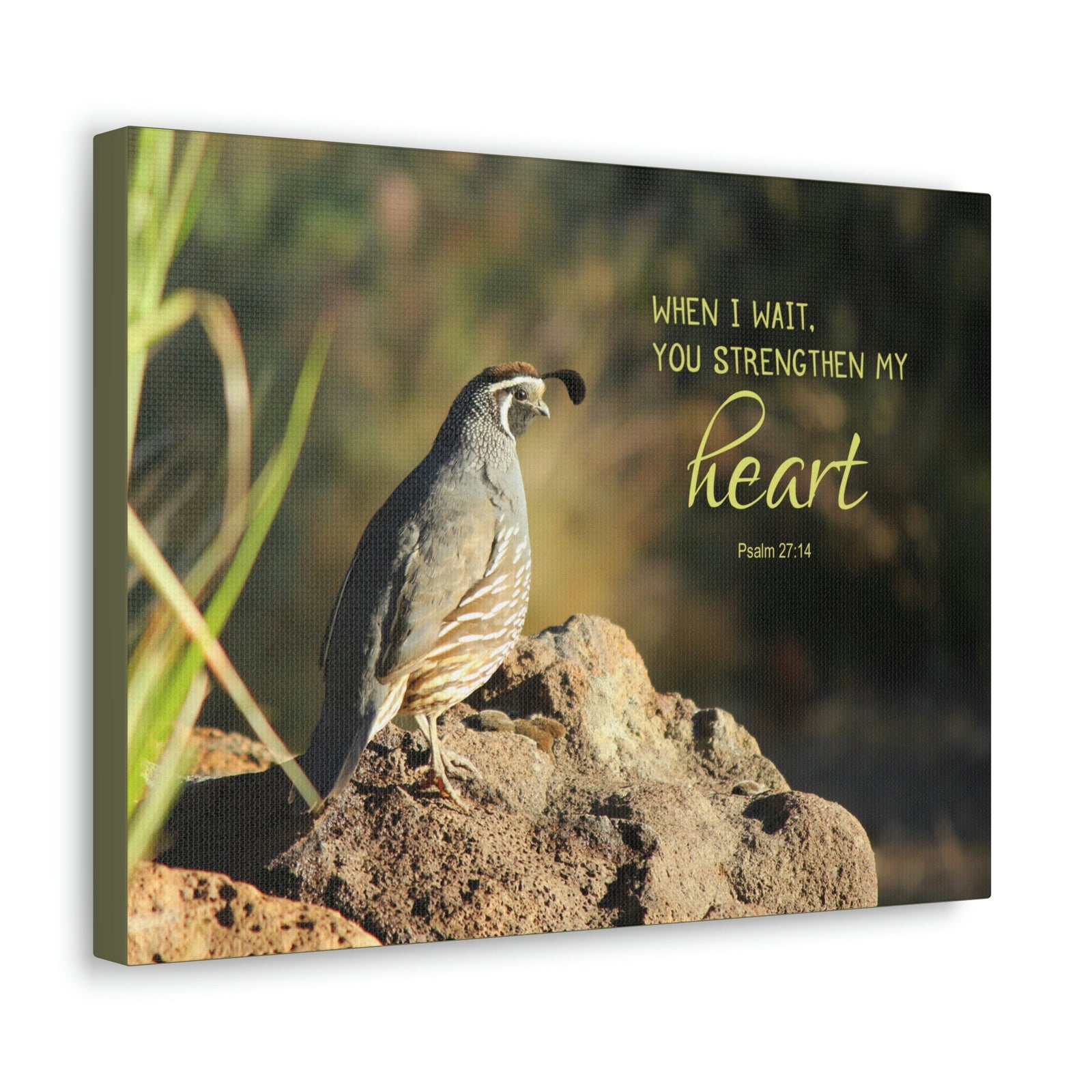 Scripture Walls Strengthen My Heart Psalm 27:14 Bird Bible Verse Canvas Christian Wall Art Ready to Hang Unframed-Express Your Love Gifts