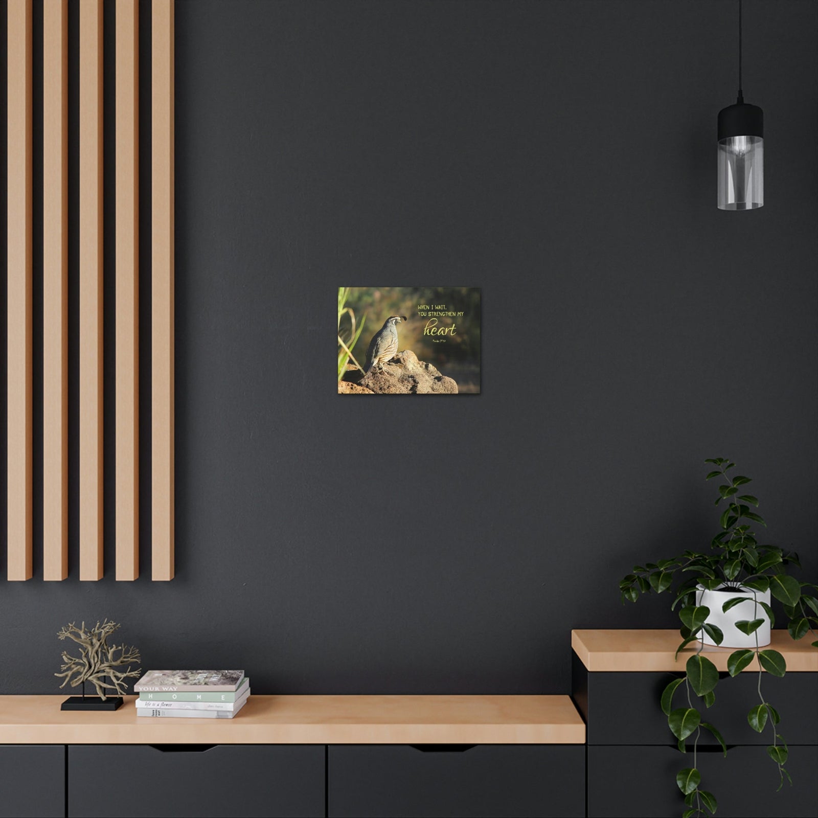 Scripture Walls Strengthen My Heart Psalm 27:14 Bird Bible Verse Canvas Christian Wall Art Ready to Hang Unframed-Express Your Love Gifts