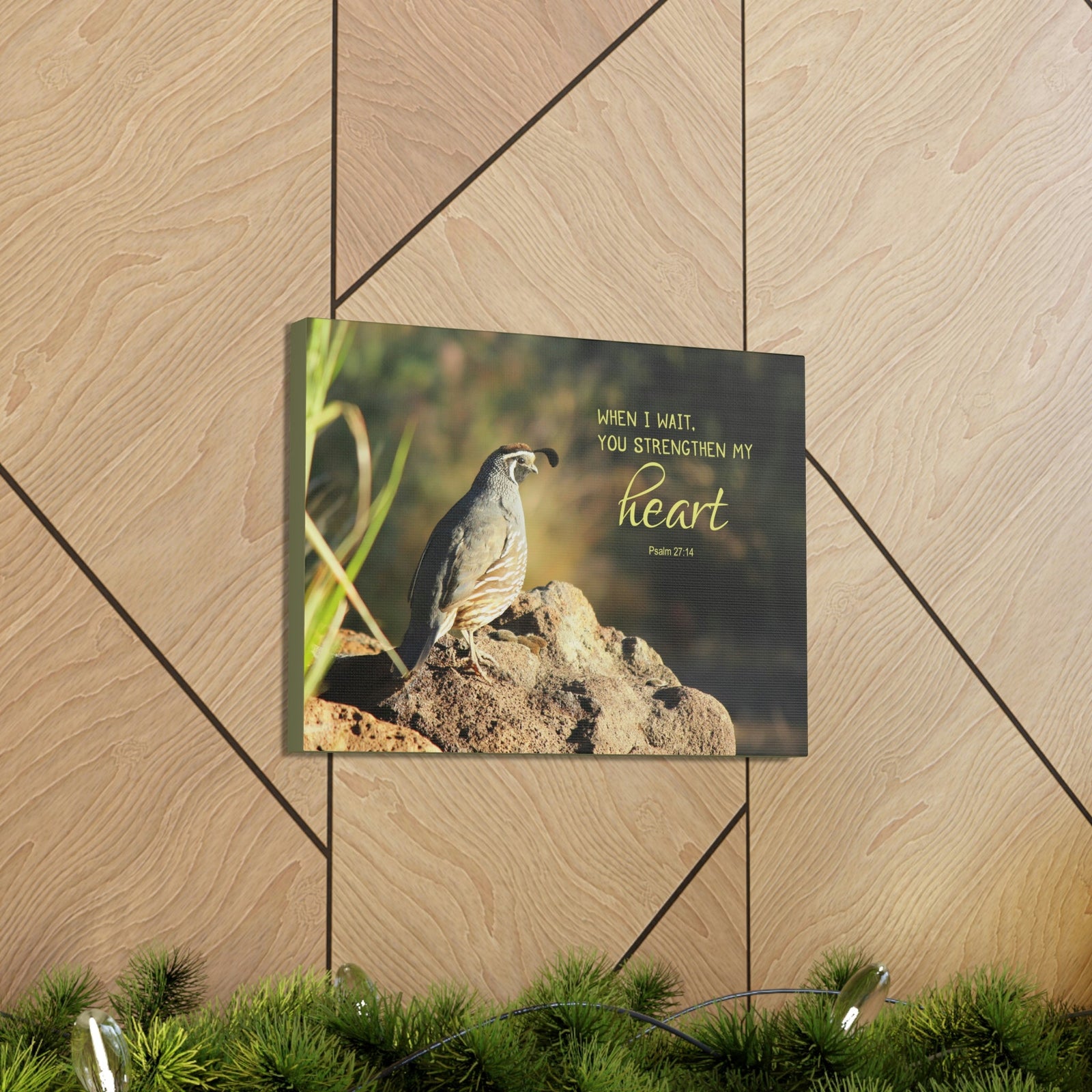 Scripture Walls Strengthen My Heart Psalm 27:14 Bird Bible Verse Canvas Christian Wall Art Ready to Hang Unframed-Express Your Love Gifts