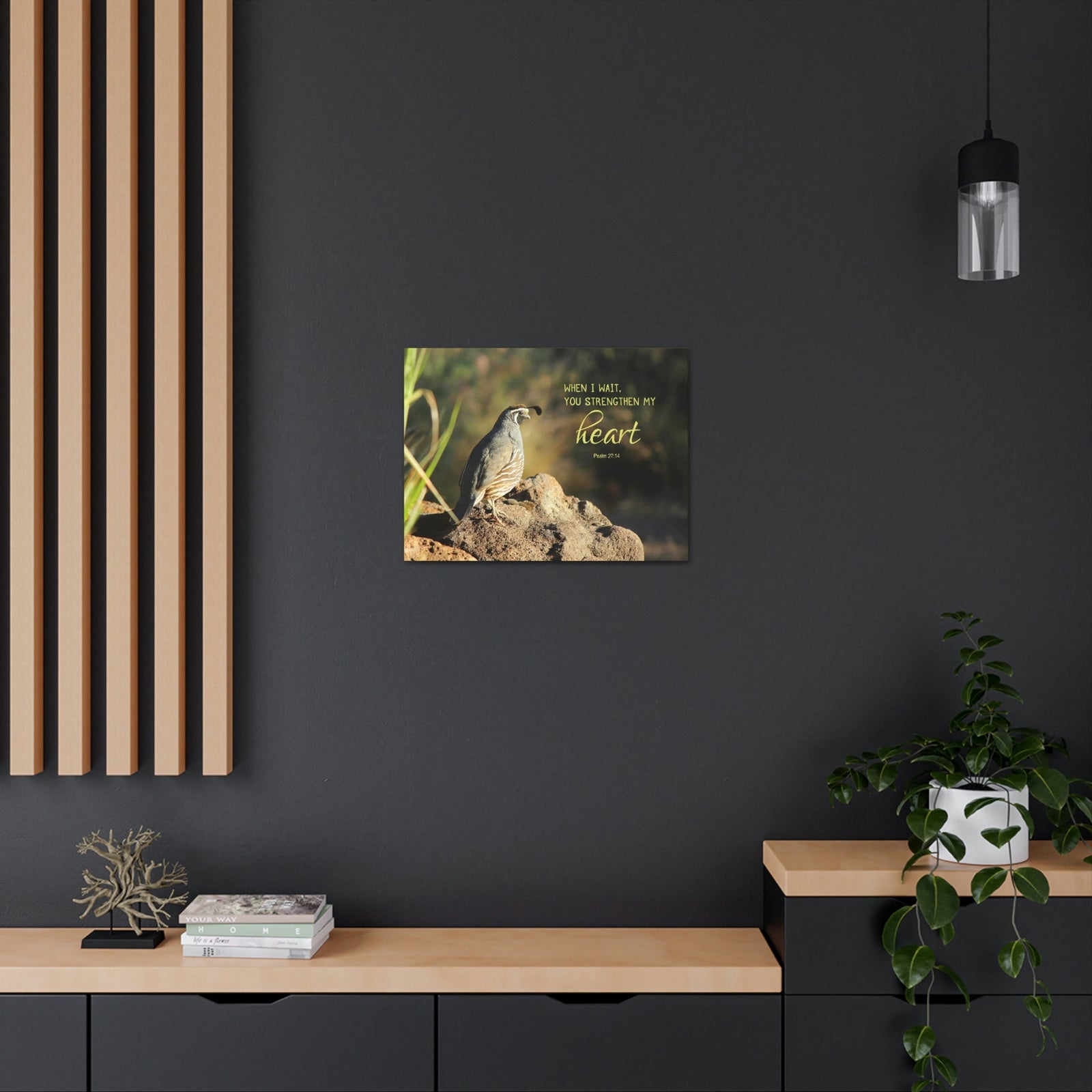 Scripture Walls Strengthen My Heart Psalm 27:14 Bird Bible Verse Canvas Christian Wall Art Ready to Hang Unframed-Express Your Love Gifts