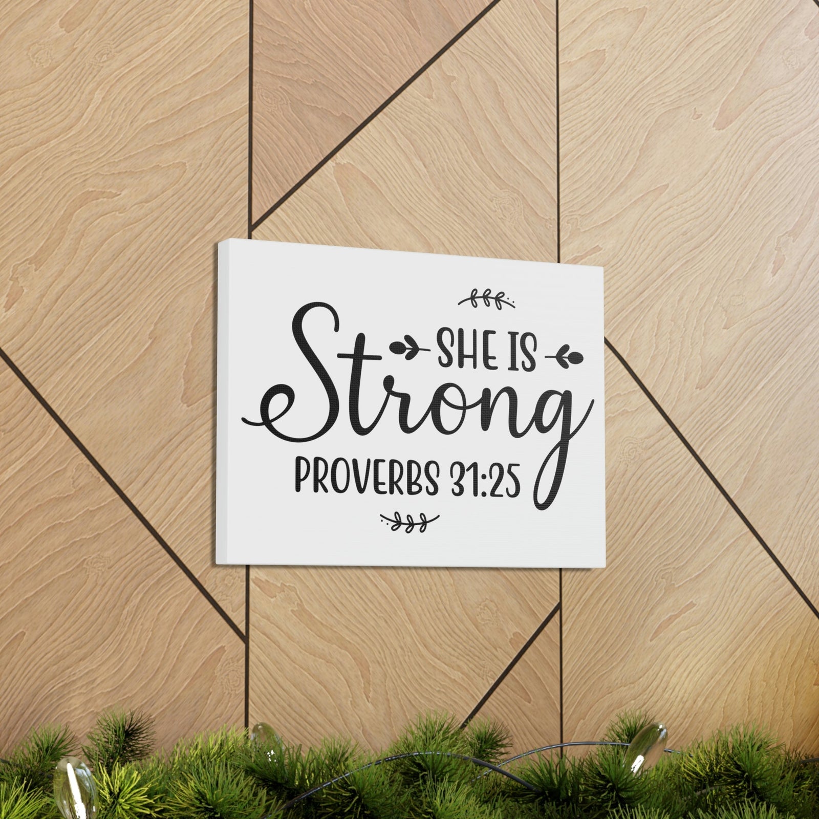 Scripture Walls Strong Proverbs 31:25 Leaves Bible Verse Canvas Christian Wall Art Ready to Hang Unframed-Express Your Love Gifts