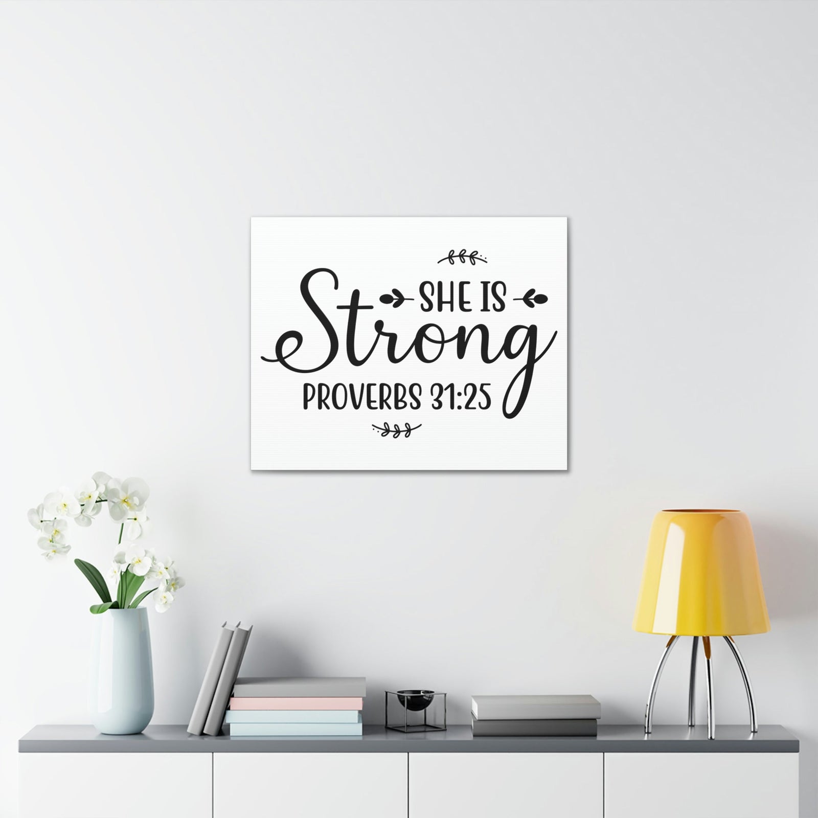Scripture Walls Strong Proverbs 31:25 Leaves Bible Verse Canvas Christian Wall Art Ready to Hang Unframed-Express Your Love Gifts