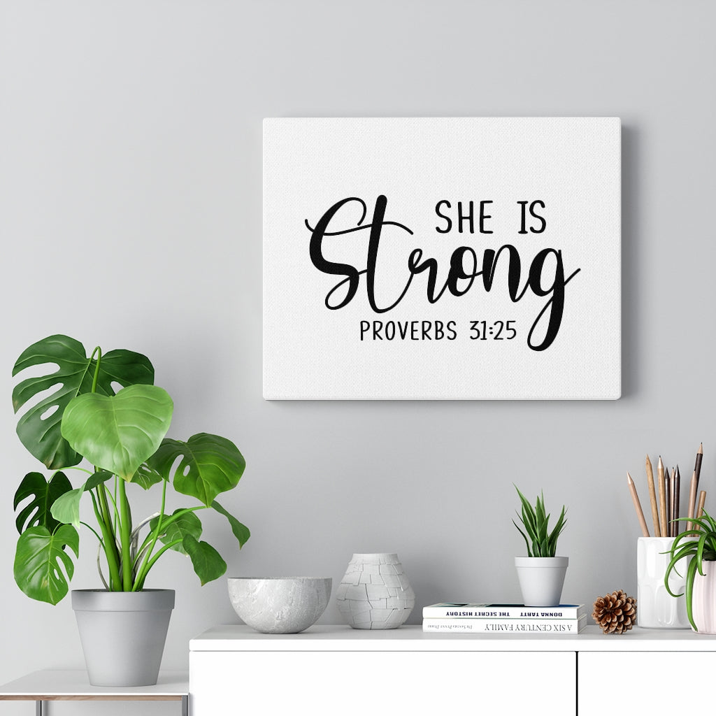 Scripture Walls Strong Proverbs 31:25 Plain Bible Verse Canvas Christian Wall Art Ready to Hang Unframed-Express Your Love Gifts