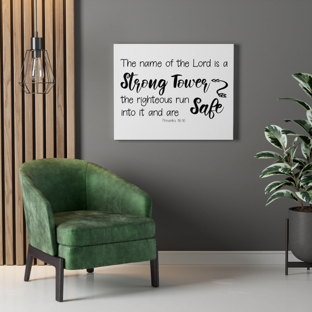 Scripture Walls Strong Tower Proverbs 18:10 Bible Verse Canvas Christian Wall Art Ready to Hang Unframed-Express Your Love Gifts