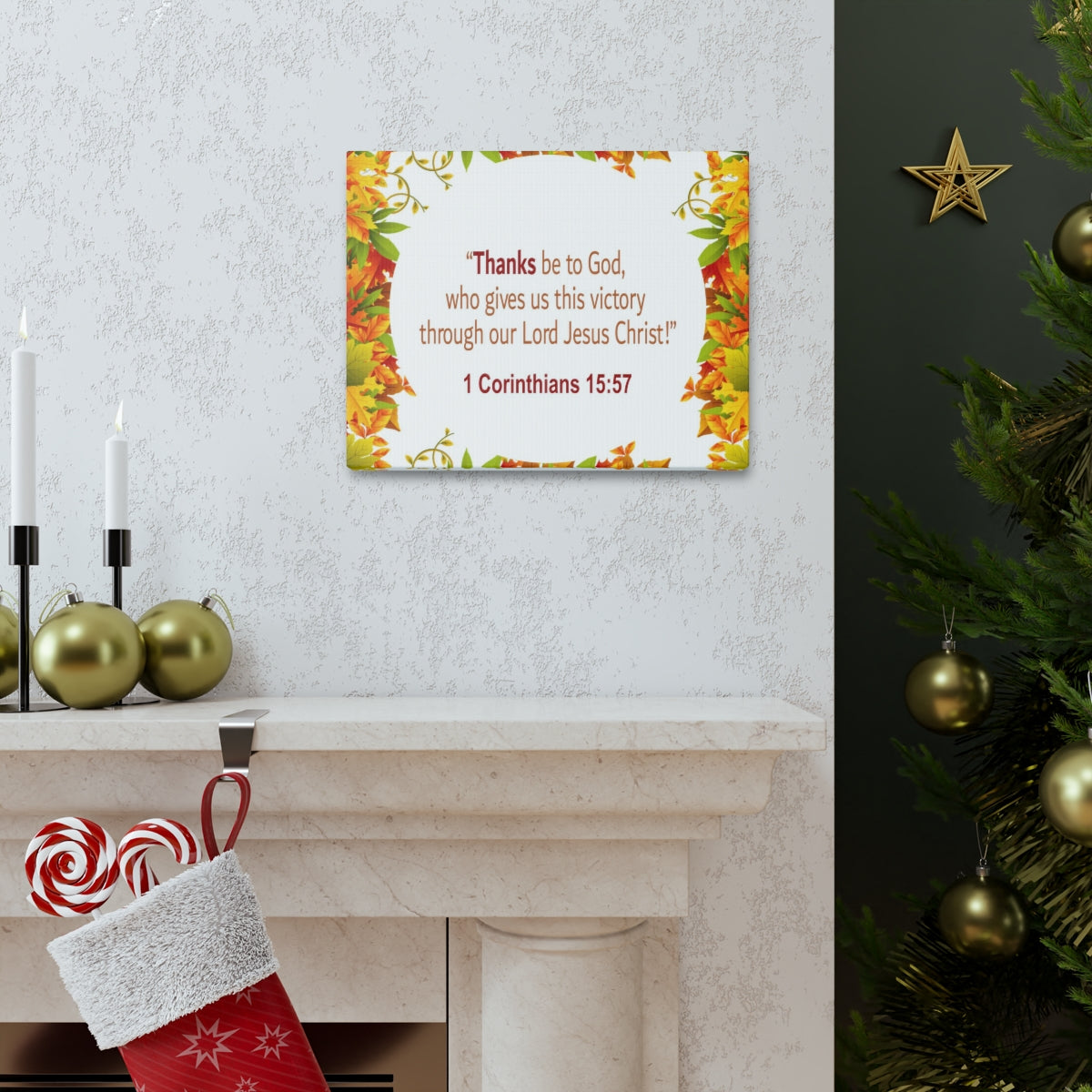 Scripture Walls Thanks Be To God 1 Corinthians 15:57 Bible Verse Canvas Christian Wall Art Ready to Hang Unframed-Express Your Love Gifts
