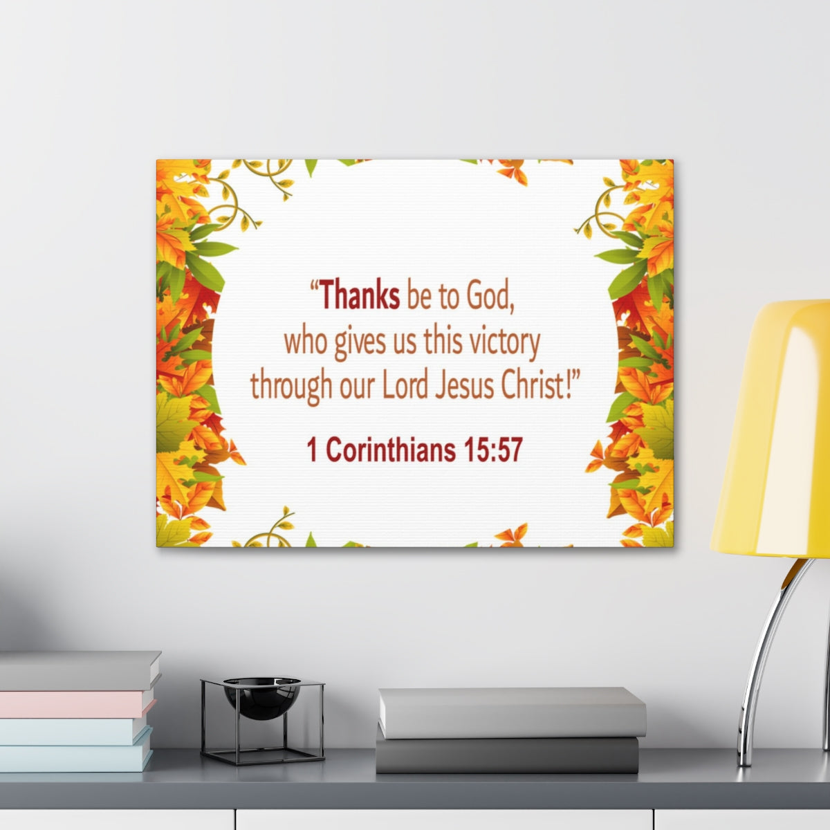 Scripture Walls Thanks Be To God 1 Corinthians 15:57 Bible Verse Canvas Christian Wall Art Ready to Hang Unframed-Express Your Love Gifts