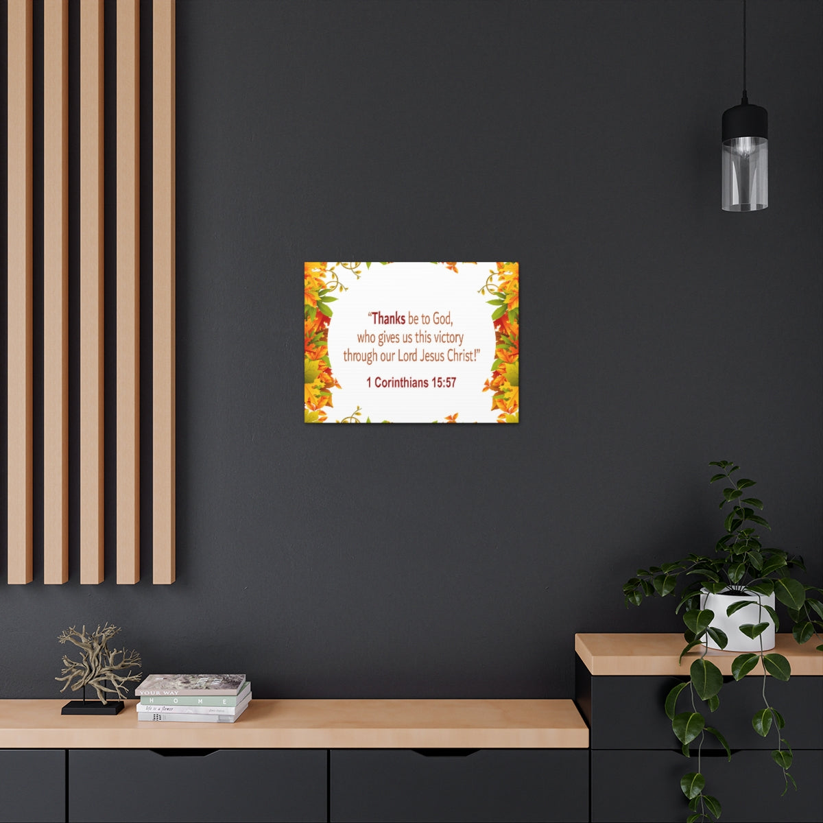 Scripture Walls Thanks Be To God 1 Corinthians 15:57 Bible Verse Canvas Christian Wall Art Ready to Hang Unframed-Express Your Love Gifts