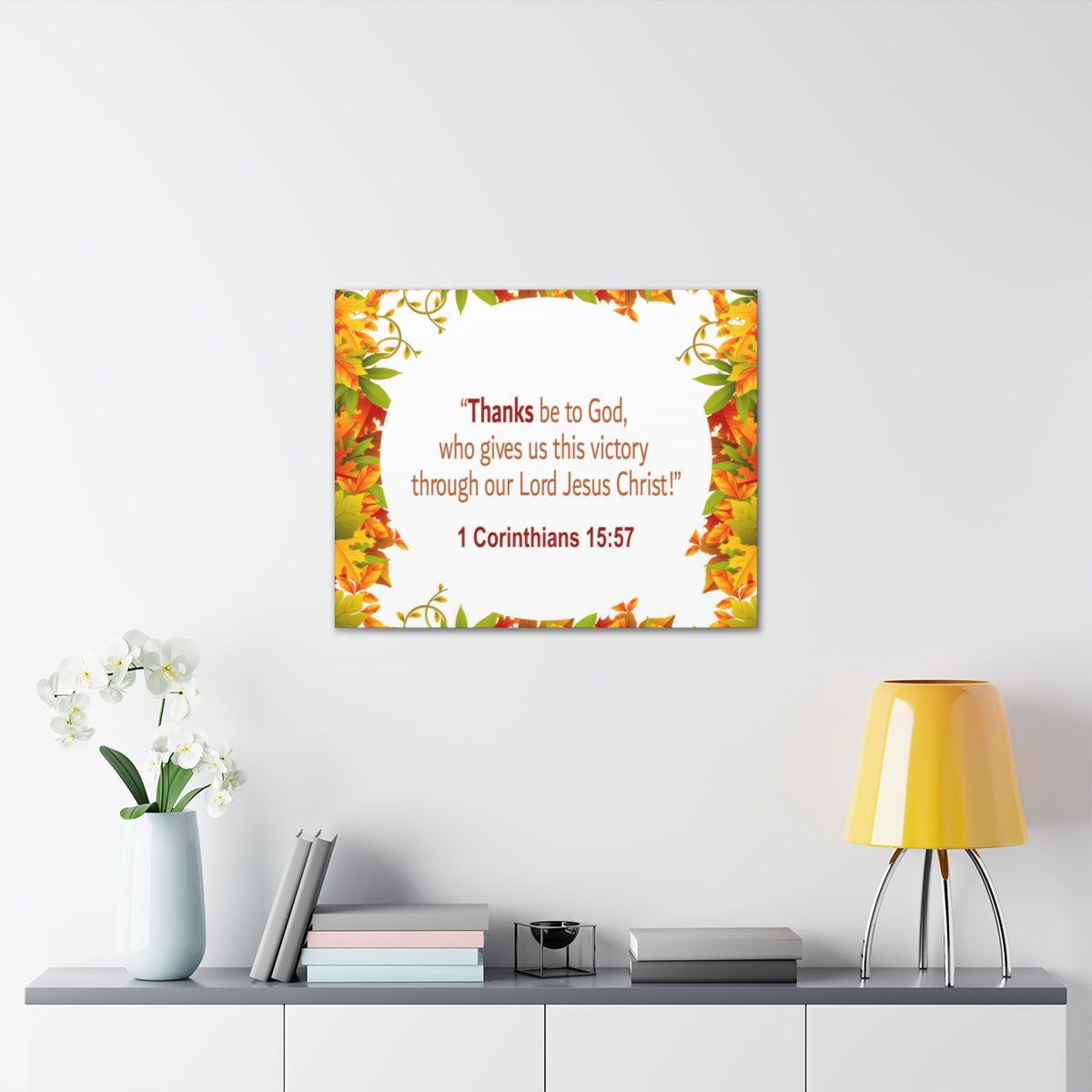 Scripture Walls Thanks Be To God 1 Corinthians 15:57 Bible Verse Canvas Christian Wall Art Ready to Hang Unframed-Express Your Love Gifts