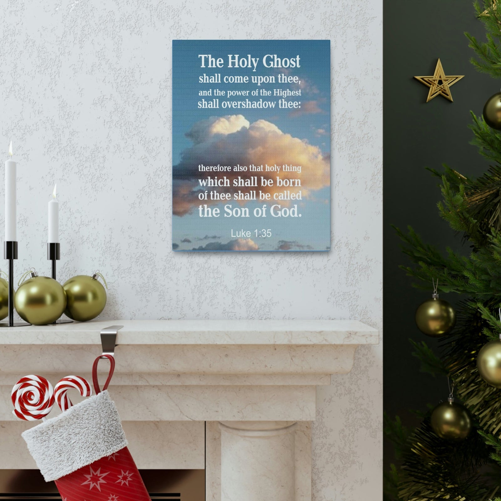Scripture Walls The Holy Ghost Luke 1:35 Bible Verse Canvas Christian Wall Art Ready to Hang Unframed-Express Your Love Gifts