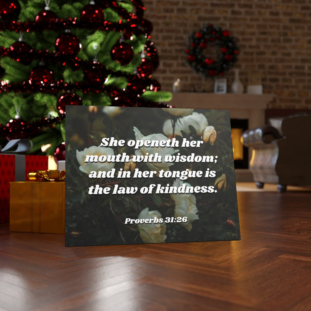 Scripture Walls The Law Of Kindness Proverbs 31:26 Bible Verse Canvas Christian Wall Art Ready to Hang Unframed-Express Your Love Gifts