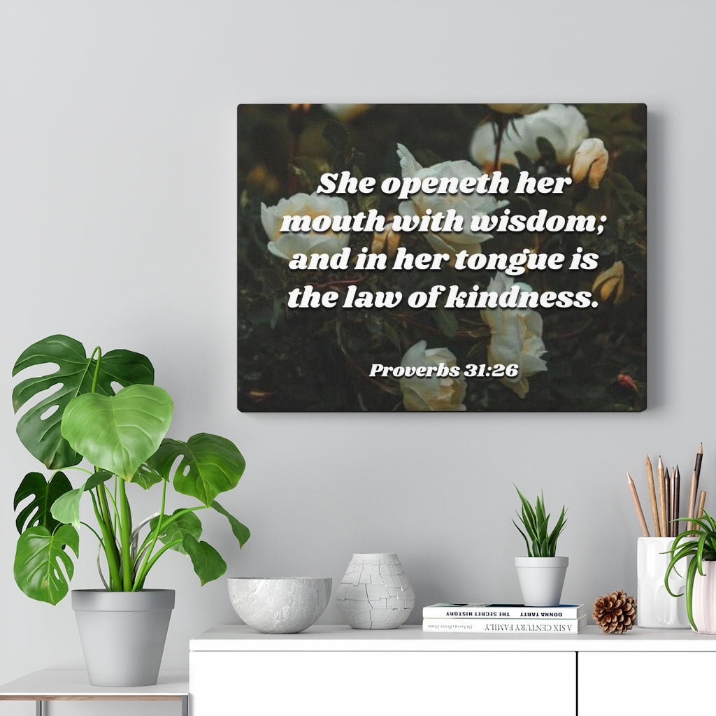 Scripture Walls The Law Of Kindness Proverbs 31:26 Bible Verse Canvas Christian Wall Art Ready to Hang Unframed-Express Your Love Gifts